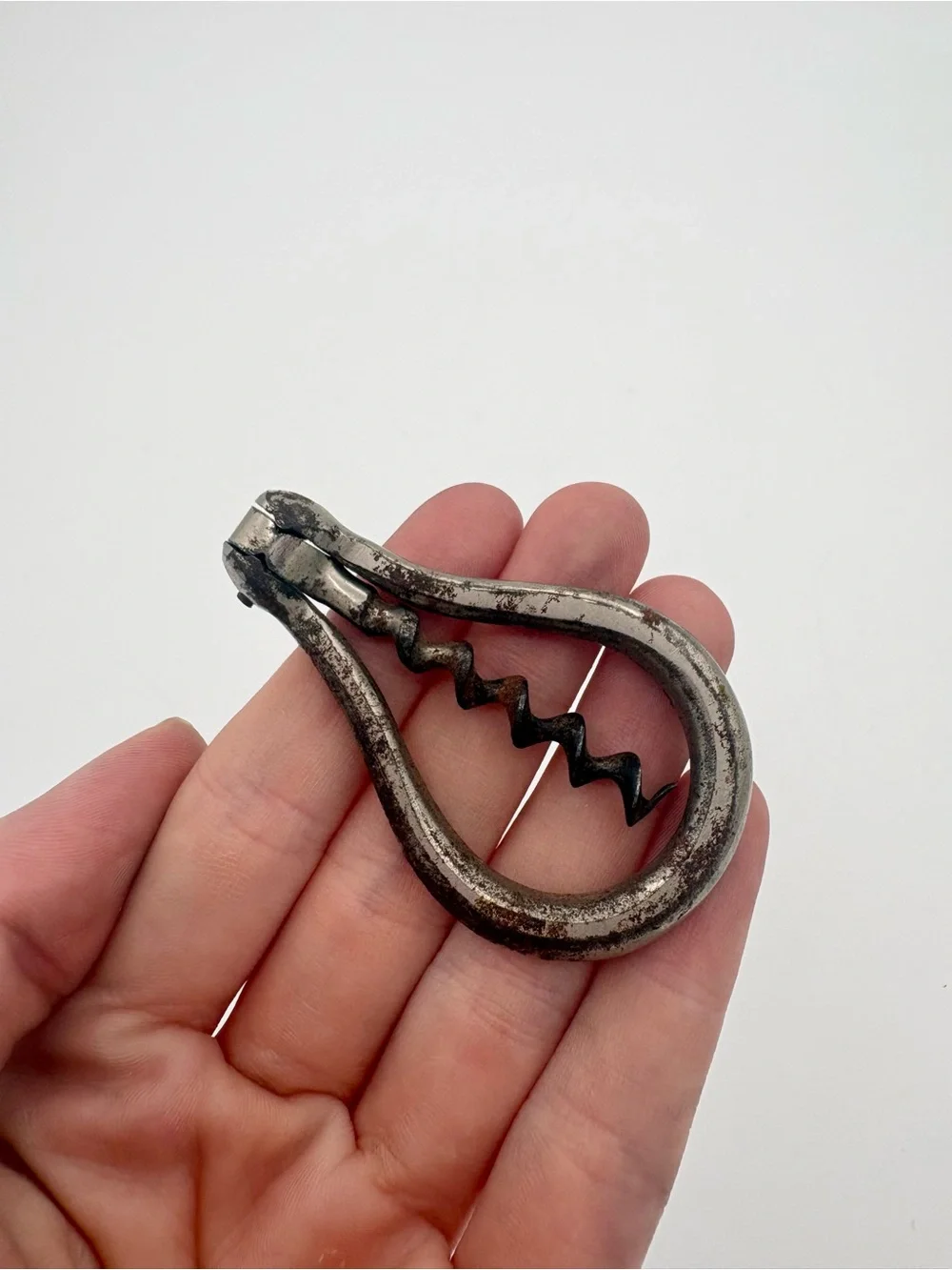 Vintage English Faceted Folding Iron Bow Corkscrew Rare Collectible 19th Century